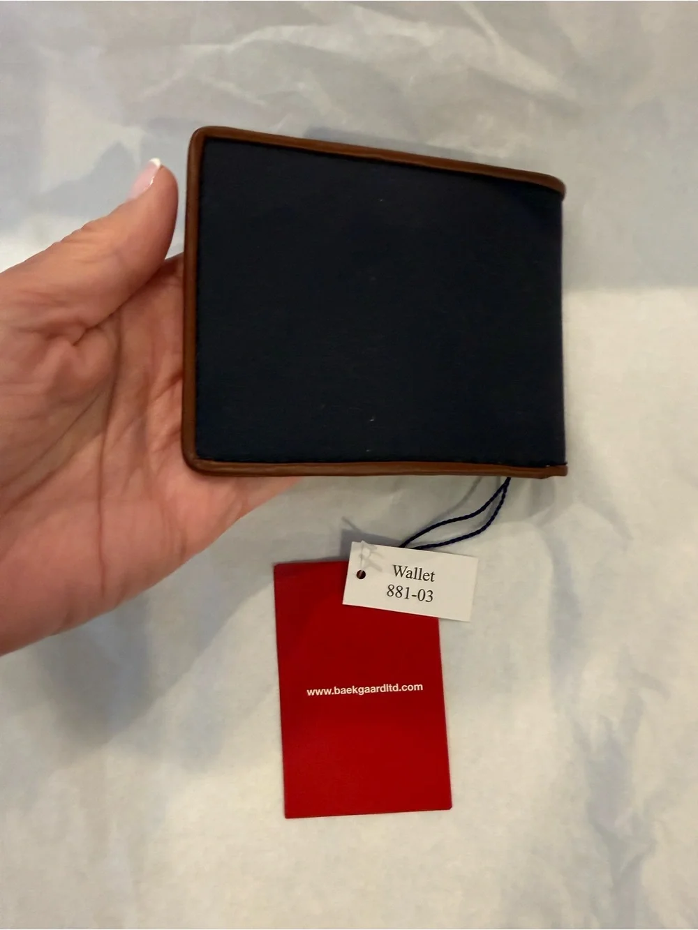 Men's Bifold Card Wallet - Navy with Brown Trim